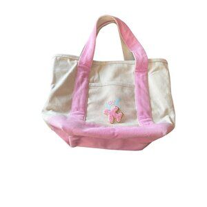 Garnet Hill Kids Canvas Tote Bag Pink & Beige W/ Striped Interior